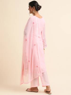 Baby pink embroidered faux georgette pakistani salwar suit 2