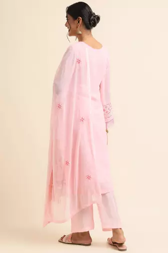 Baby pink embroidered faux georgette pakistani salwar suit