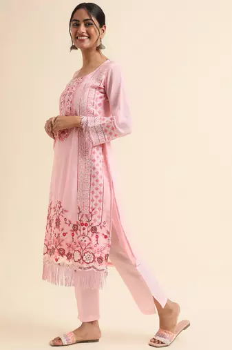 Baby pink embroidered faux georgette pakistani salwar suit