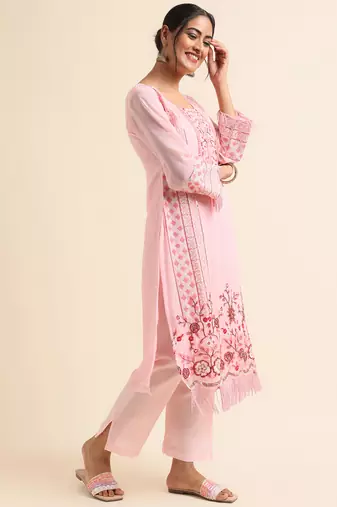 Baby pink embroidered faux georgette pakistani salwar suit