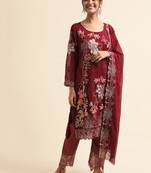 Maroon embroidered faux georgette pakistani salwar suit