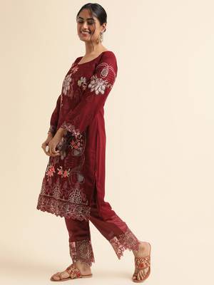 Maroon embroidered faux georgette pakistani salwar suit 3