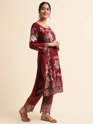 Maroon embroidered faux georgette pakistani salwar suit 4