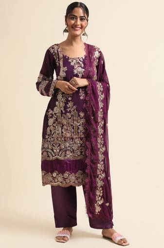 Purple embroidered faux georgette pakistani salwar suit