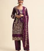 Purple embroidered faux georgette pakistani salwar suit
