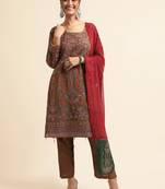 Brown embroidered faux georgette pakistani salwar suit