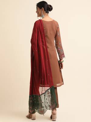 Brown embroidered faux georgette pakistani salwar suit 2