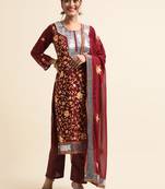 Maroon embroidered faux georgette pakistani salwar suit