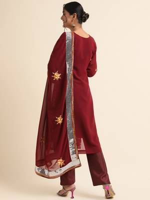 Maroon embroidered faux georgette pakistani salwar suit 2