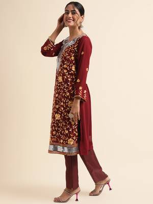 Maroon embroidered faux georgette pakistani salwar suit 3