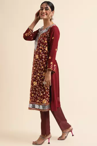 Maroon embroidered faux georgette pakistani salwar suit