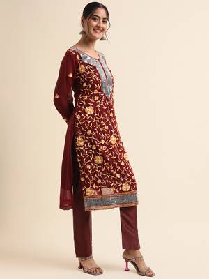 Maroon embroidered faux georgette pakistani salwar suit 4
