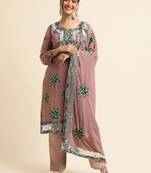 Brown embroidered faux georgette pakistani salwar suit
