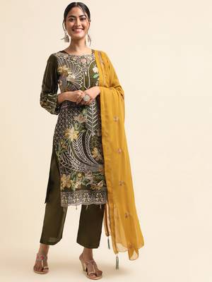 Green embroidered faux georgette pakistani salwar suit 1