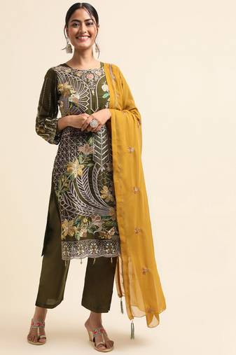 Green embroidered faux georgette pakistani salwar suit