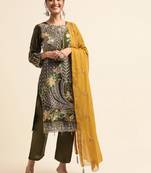 Green embroidered faux georgette pakistani salwar suit
