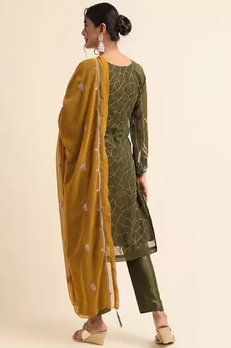 Green embroidered faux georgette pakistani salwar suit