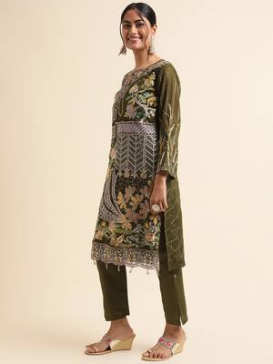Green embroidered faux georgette pakistani salwar suit 3