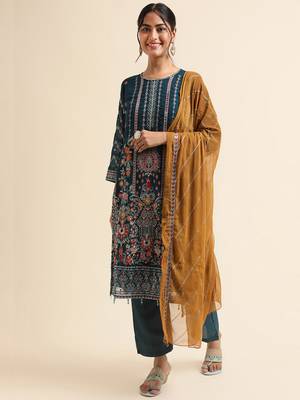 Teal embroidered faux georgette pakistani salwar suit 1