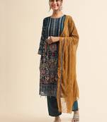 Teal embroidered faux georgette pakistani salwar suit