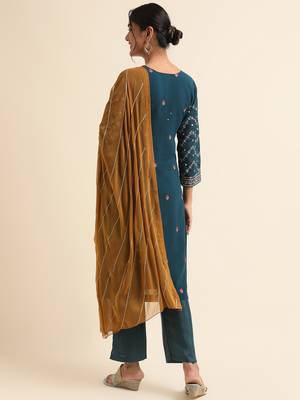 Teal embroidered faux georgette pakistani salwar suit 2