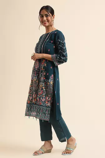 Teal embroidered faux georgette pakistani salwar suit