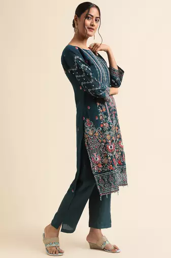 Teal embroidered faux georgette pakistani salwar suit
