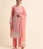 Peach embroidered faux georgette pakistani salwar suit