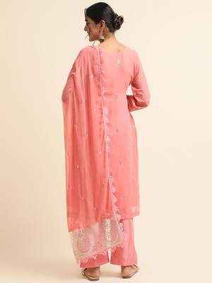 Peach embroidered faux georgette pakistani salwar suit 2