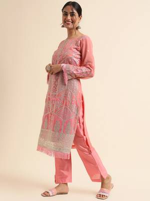 Peach embroidered faux georgette pakistani salwar suit 3