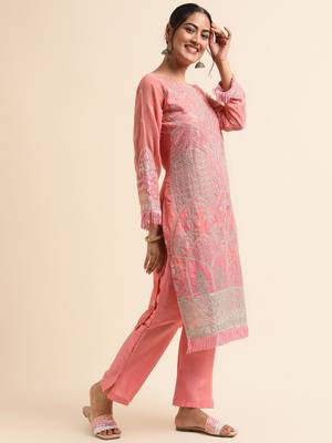 Peach embroidered faux georgette pakistani salwar suit 4