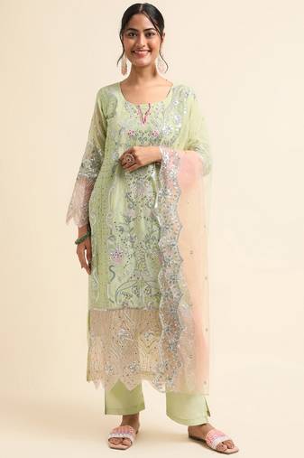 Green embroidered faux georgette pakistani salwar suit
