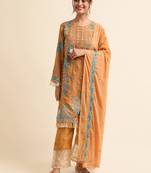 Mustard embroidered faux georgette pakistani salwar suit