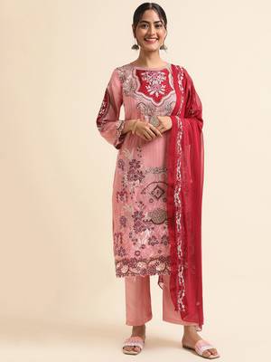 Pink embroidered faux georgette pakistani salwar suit 1