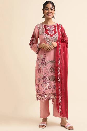 Pink embroidered faux georgette pakistani salwar suit
