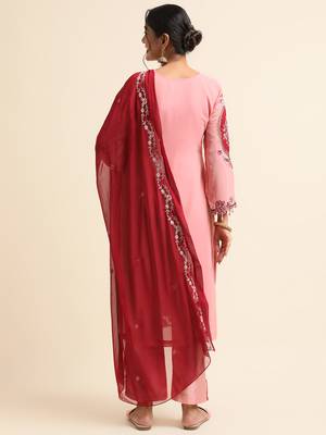 Pink embroidered faux georgette pakistani salwar suit 2
