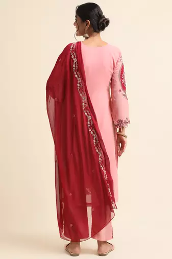 Pink embroidered faux georgette pakistani salwar suit
