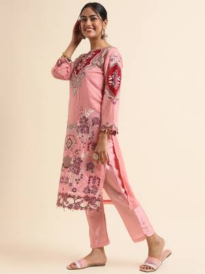Pink embroidered faux georgette pakistani salwar suit 3