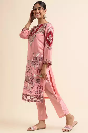 Pink embroidered faux georgette pakistani salwar suit