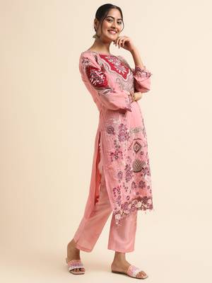 Pink embroidered faux georgette pakistani salwar suit 4