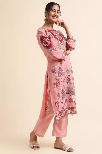 Pink embroidered faux georgette pakistani salwar suit