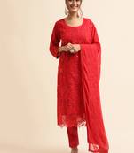 Red embroidered faux georgette pakistani salwar suit