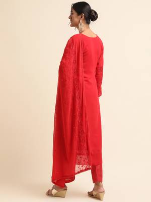 Red embroidered faux georgette pakistani salwar suit 2