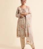 Beige embroidered faux georgette pakistani salwar suit