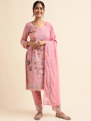 Pink embroidered faux georgette pakistani salwar suit 1