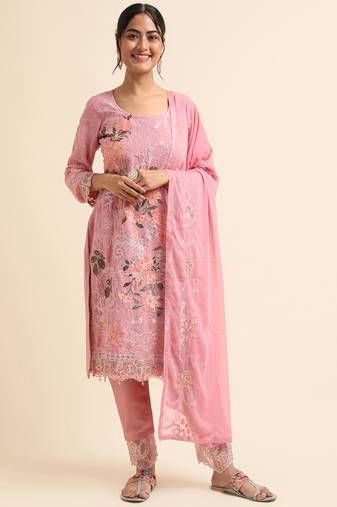 Pink embroidered faux georgette pakistani salwar suit