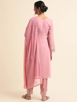 Pink embroidered faux georgette pakistani salwar suit 2