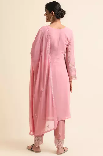 Pink embroidered faux georgette pakistani salwar suit