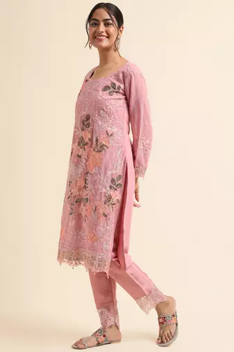 Pink embroidered faux georgette pakistani salwar suit