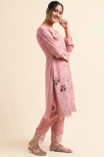 Pink embroidered faux georgette pakistani salwar suit